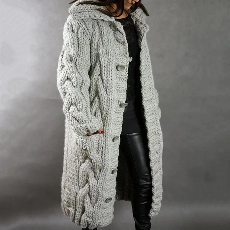 Edith | Damen Warmer Langer Strickcardigan für den Winter