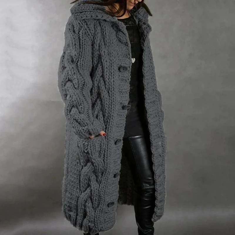 Edith | Damen Warmer Langer Strickcardigan für den Winter