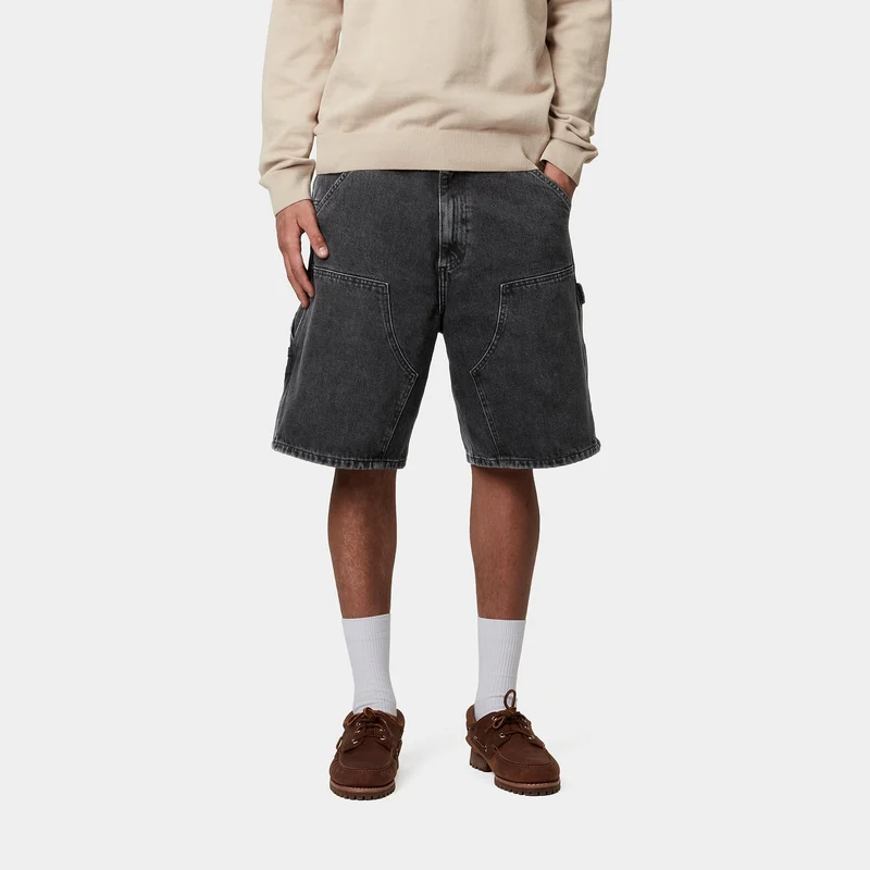 Carhartt WIP Herren Double Knee Smith Denim-Shorts | Schwarz Stone Washed