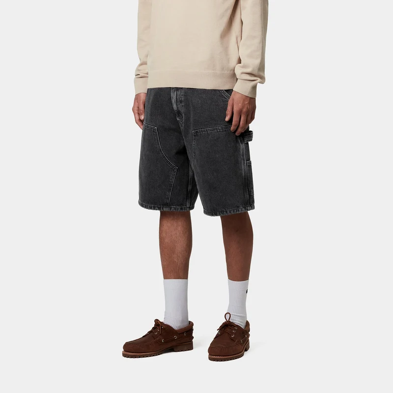 Carhartt WIP Herren Double Knee Smith Denim-Shorts | Schwarz Stone Washed