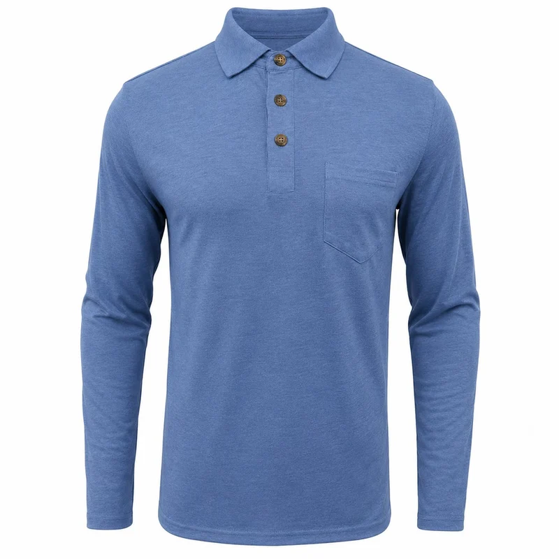 Sebastian | Herren Langarm-Poloshirt mit Brusttasche und Knopfleiste