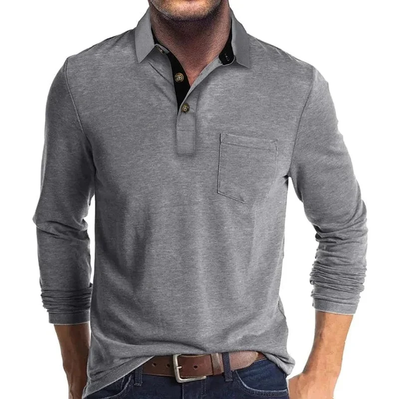 Sebastian | Herren Langarm-Poloshirt mit Brusttasche und Knopfleiste