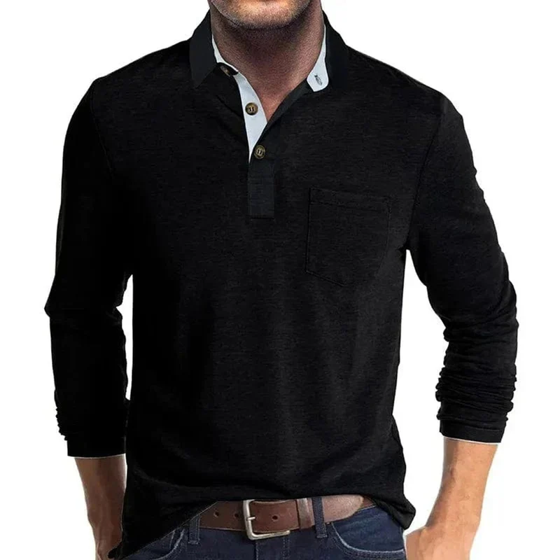 Sebastian | Herren Langarm-Poloshirt mit Brusttasche und Knopfleiste