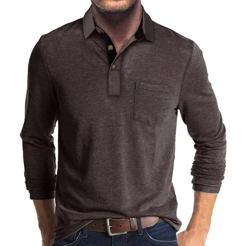 Sebastian | Herren Langarm-Poloshirt mit Brusttasche und Knopfleiste