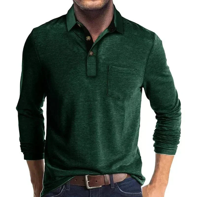 Sebastian | Herren Langarm-Poloshirt mit Brusttasche und Knopfleiste
