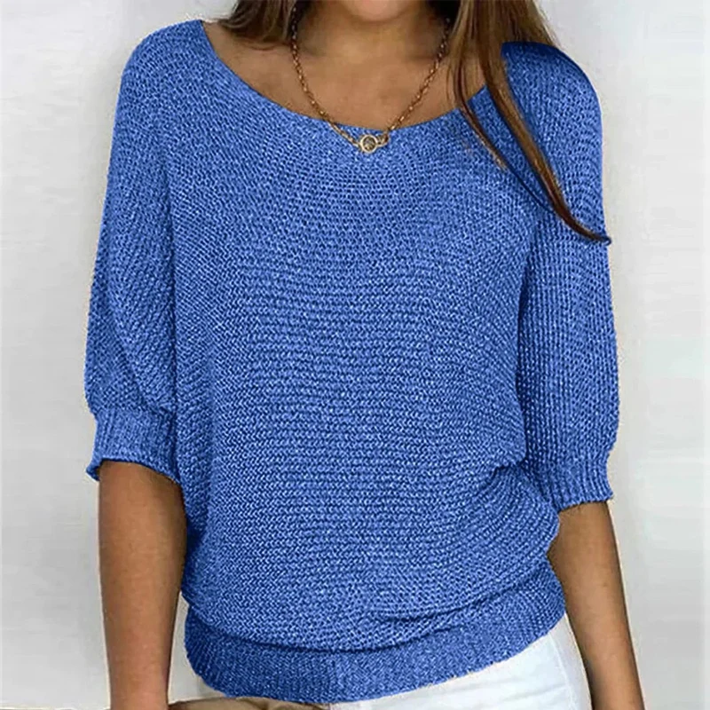 Emilia | Damen Grobstrick-Pullover mit Rundhalsausschnitt und Halbarm