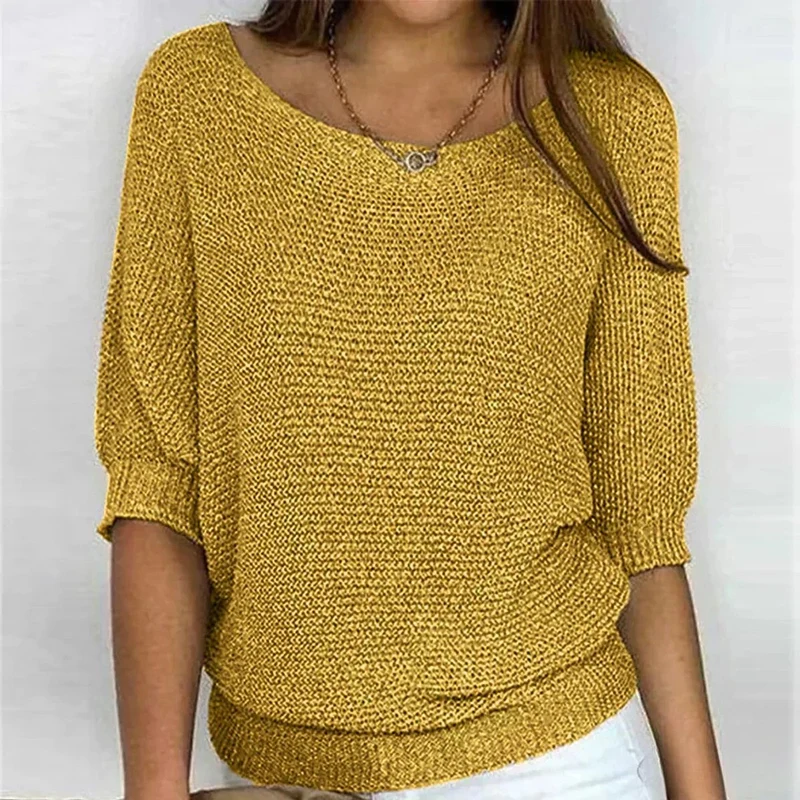 Emilia | Damen Grobstrick-Pullover mit Rundhalsausschnitt und Halbarm