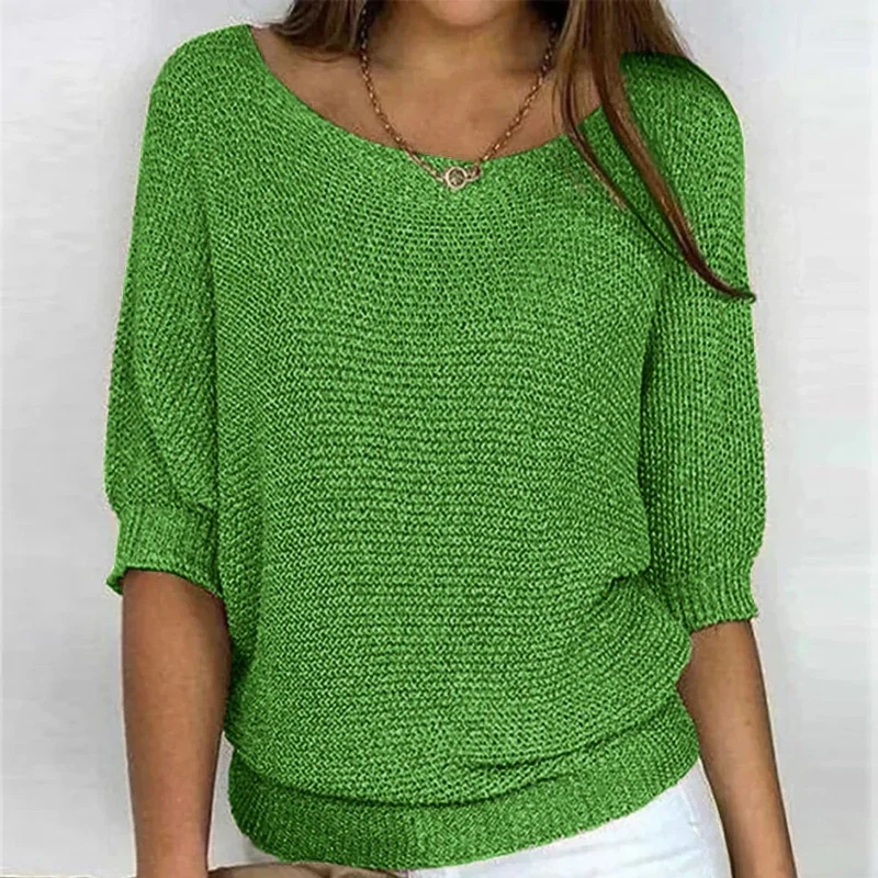 Emilia | Damen Grobstrick-Pullover mit Rundhalsausschnitt und Halbarm