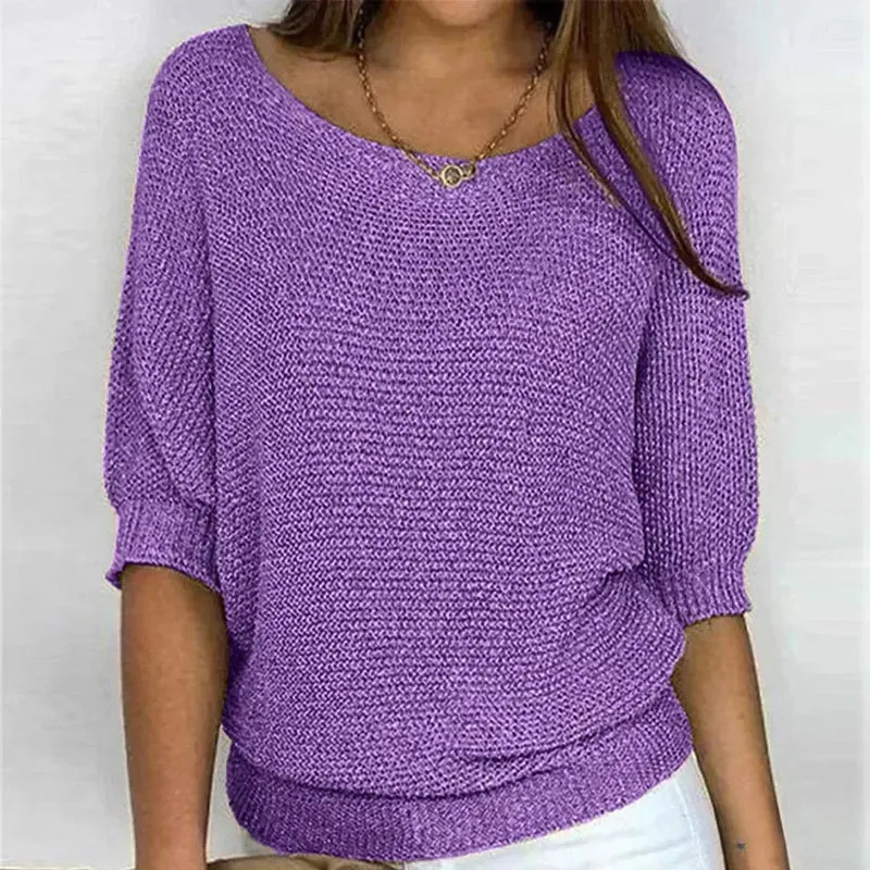 Emilia | Damen Grobstrick-Pullover mit Rundhalsausschnitt und Halbarm