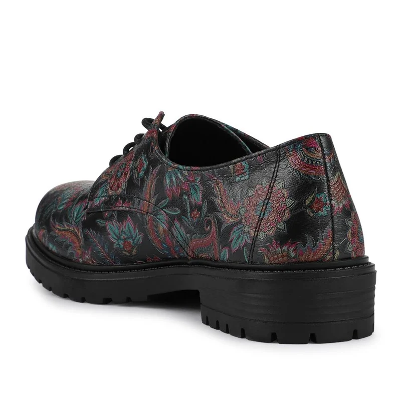 Lace-Up Block Heel Shoes - WOIL42011 / 327 898 - Black Paisley