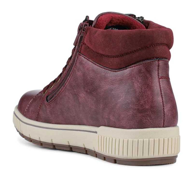 Lace Up Boots With Side Zip - SIN42000 / 328 220 - Burgundy