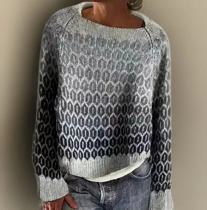Luisa | Damen Oversized Rundhals Knit Sweater mit Farbverlauf Muster