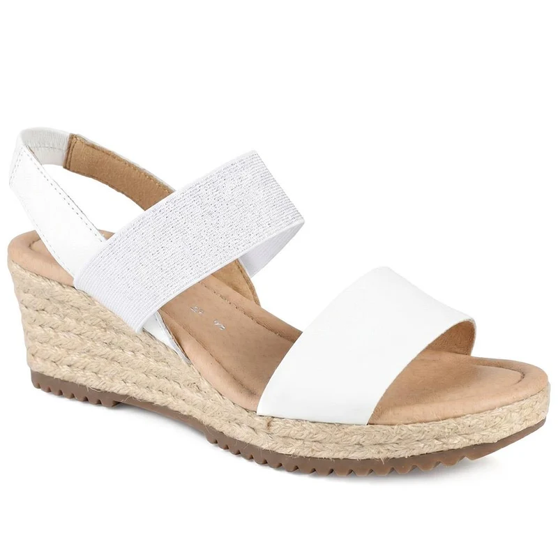 Gabor Wide Fit Leather Wedge Sandals - GABC44502 / 330 267 - White-Silver