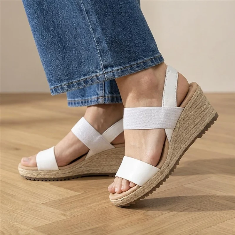 Gabor Wide Fit Leather Wedge Sandals - GABC44502 / 330 267 - White-Silver