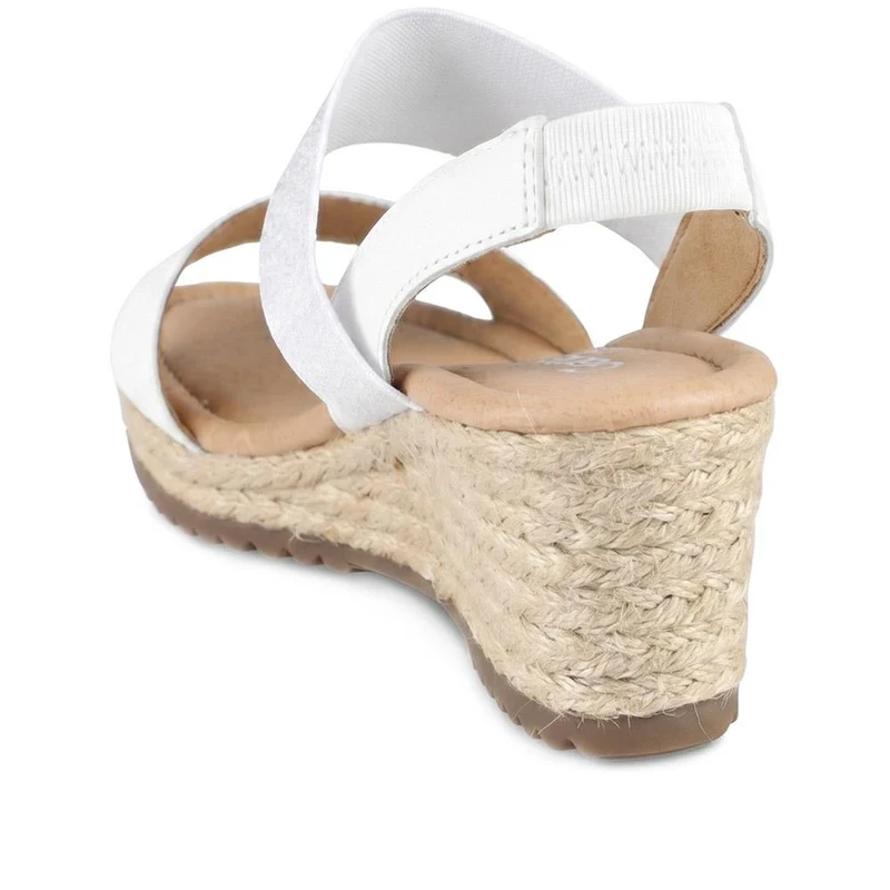 Gabor Wide Fit Leather Wedge Sandals - GABC44502 / 330 267 - White-Silver