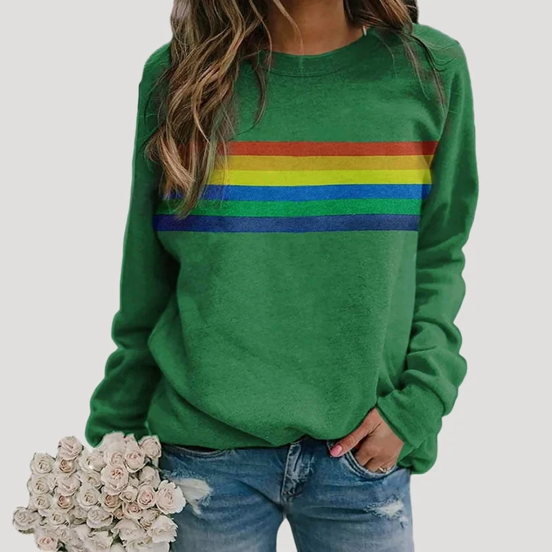 Veronika | Damen Frühlings Freizeit-Sweatshirt mit Regenbogenstreifen