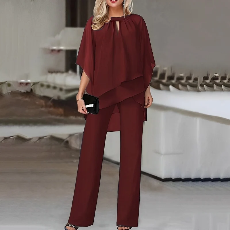 Emilia | Damen Zweiteiler Wide Leg Pants Layered Chiffon Oberteil