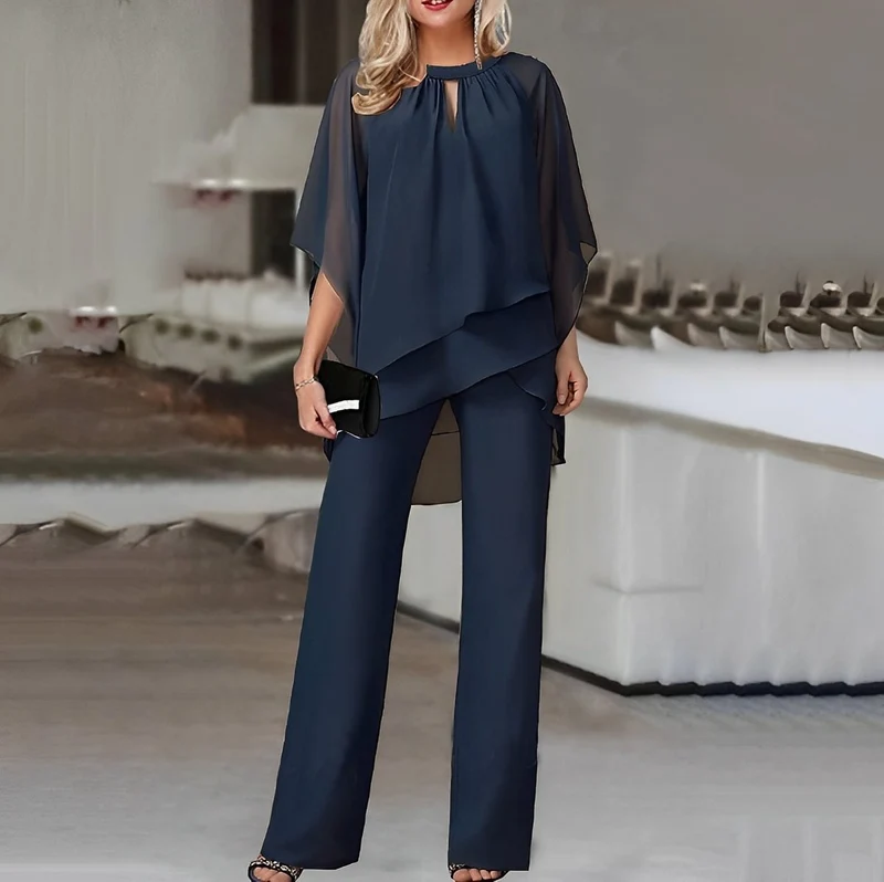 Emilia | Damen Zweiteiler Wide Leg Pants Layered Chiffon Oberteil