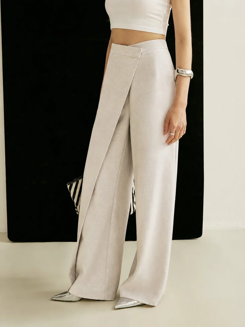 Elisabeth | Damen Hochbund Asymmetrische Wickel Wide Leg Pants