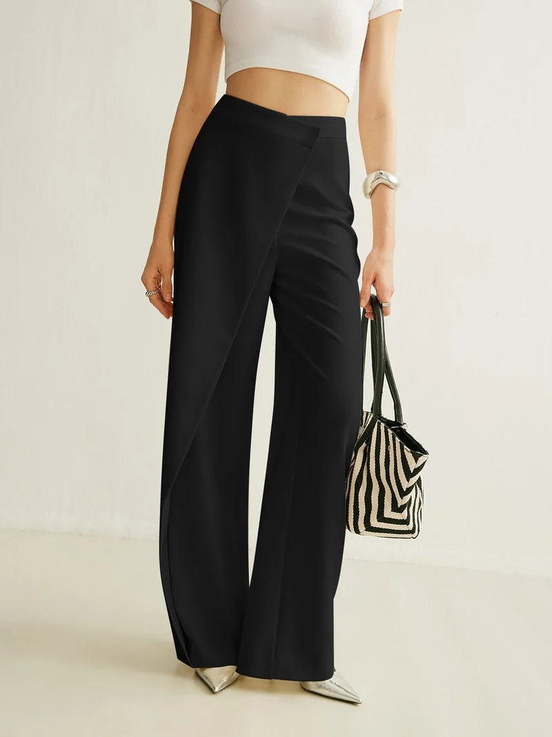 Elisabeth | Damen Hochbund Asymmetrische Wickel Wide Leg Pants