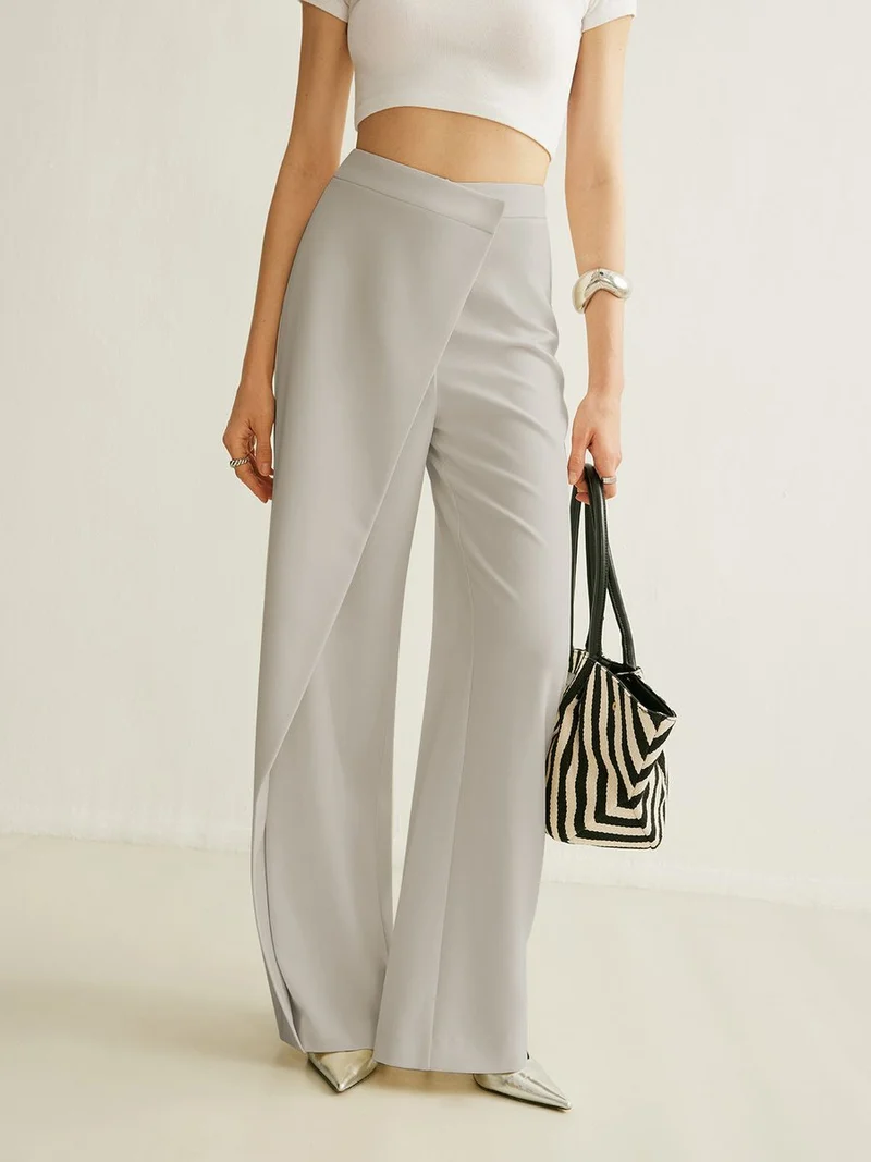 Elisabeth | Damen Hochbund Asymmetrische Wickel Wide Leg Pants