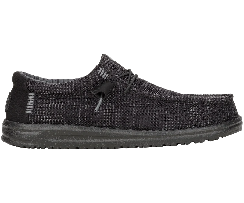 Hey Dude Wally Stretch-Socken-Mokassin für Herren | Schwarz / Schwarz