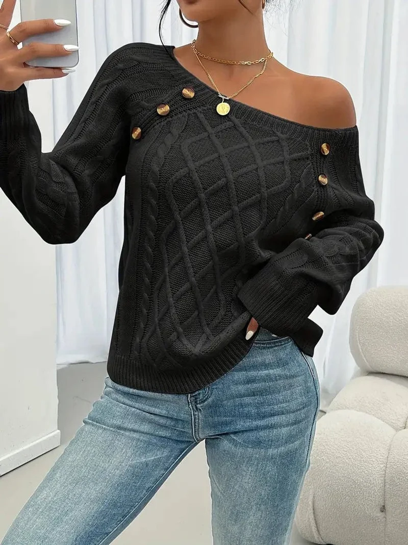 Elfriede | Damen Zopfmuster Knit Sweater Rundhals Raglanärmel Acryl Pullover