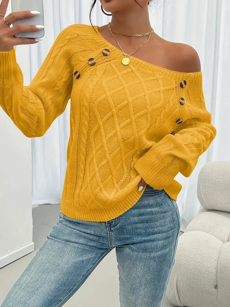 Elfriede | Damen Zopfmuster Knit Sweater Rundhals Raglanärmel Acryl Pullover