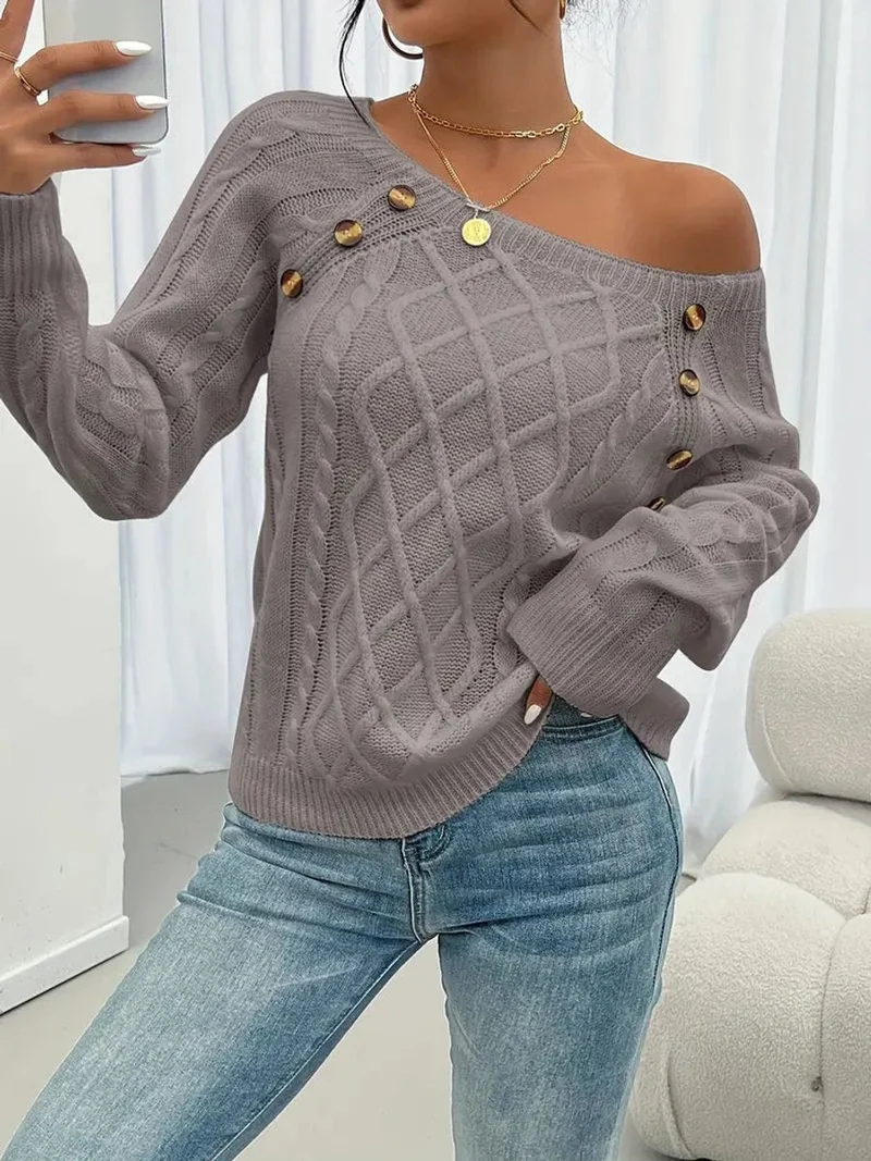 Elfriede | Damen Zopfmuster Knit Sweater Rundhals Raglanärmel Acryl Pullover