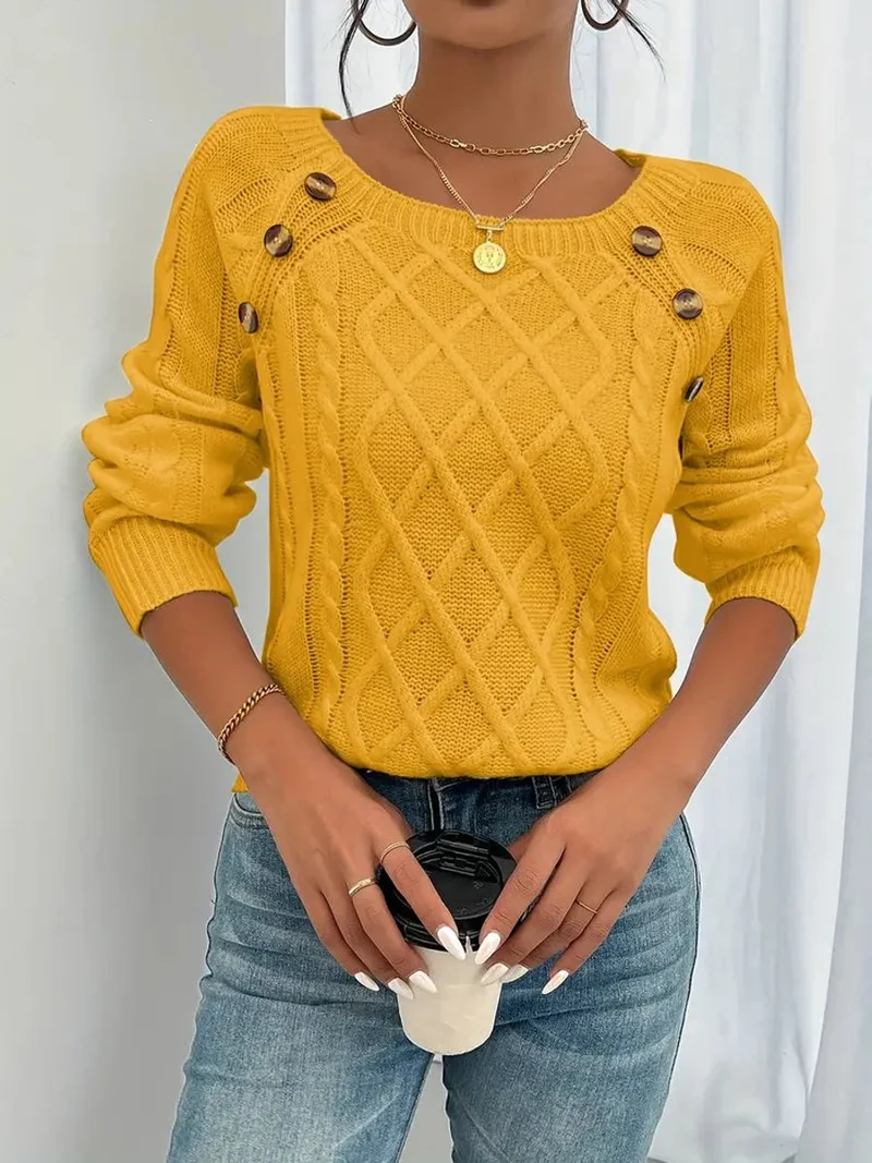 Elfriede | Damen Zopfmuster Knit Sweater Rundhals Raglanärmel Acryl Pullover