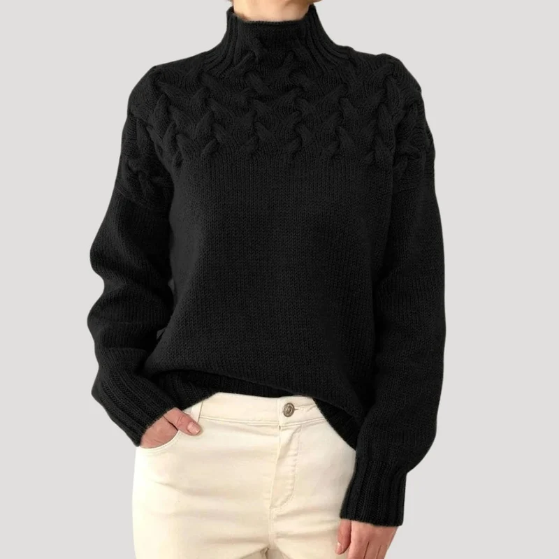 Greta | Eleganter Und Bequemer Zopfmuster-Rollkragenpullover