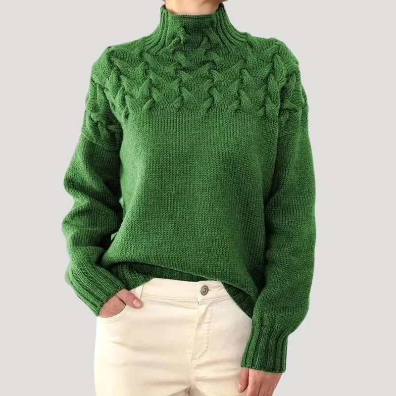 Greta | Eleganter Und Bequemer Zopfmuster-Rollkragenpullover