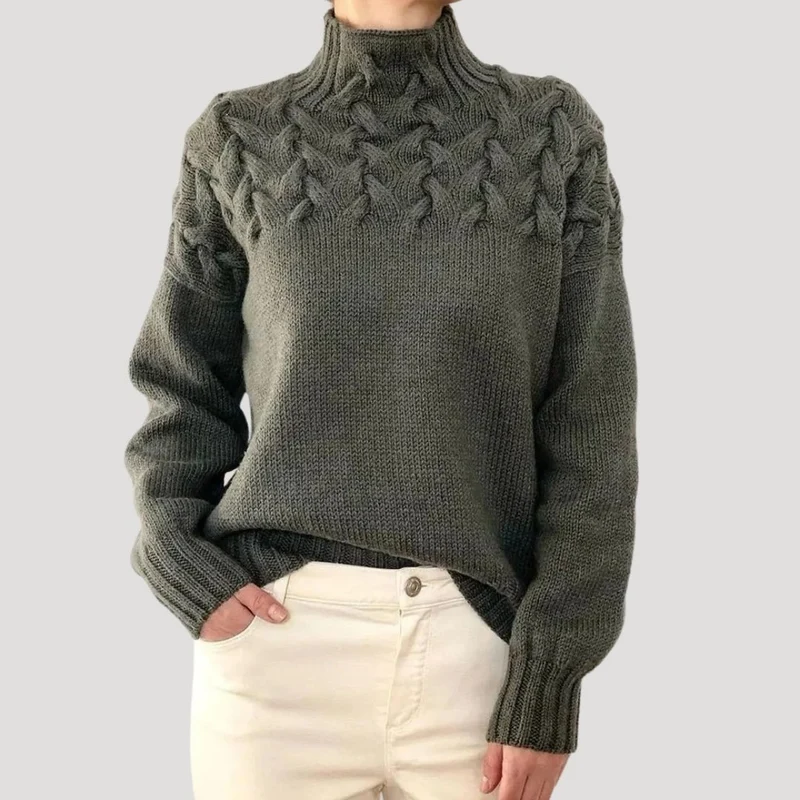 Greta | Eleganter Und Bequemer Zopfmuster-Rollkragenpullover