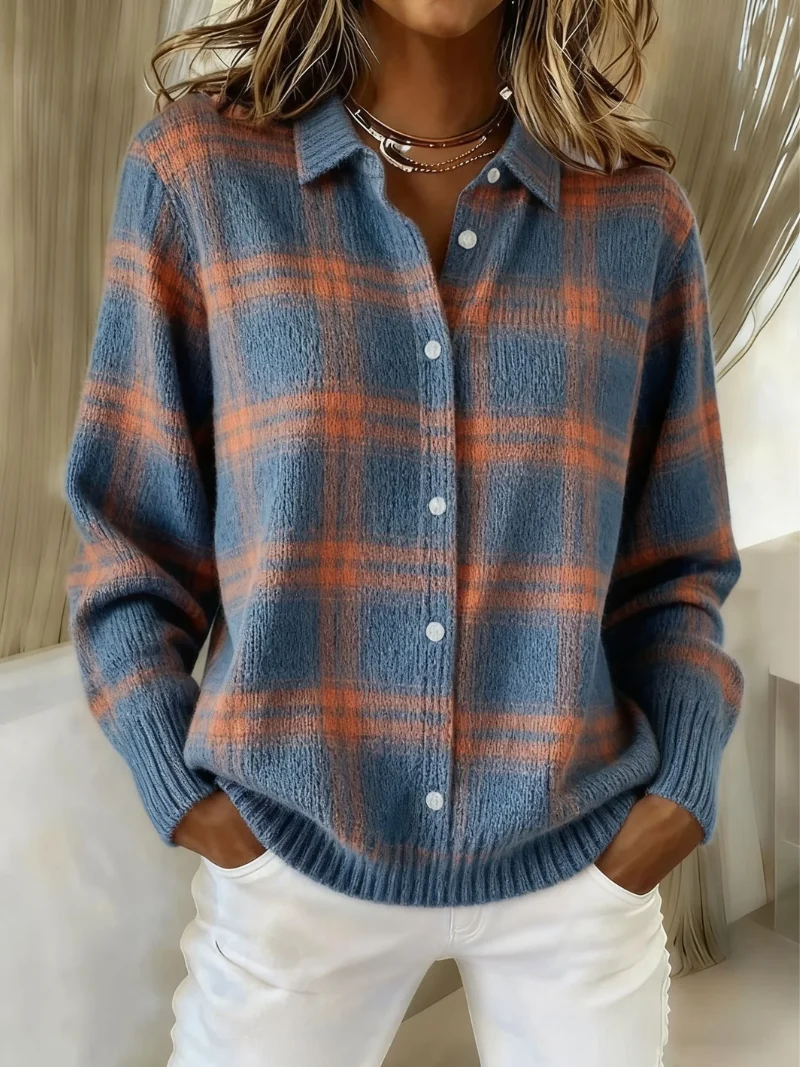 Damen Karo Strickjacke
