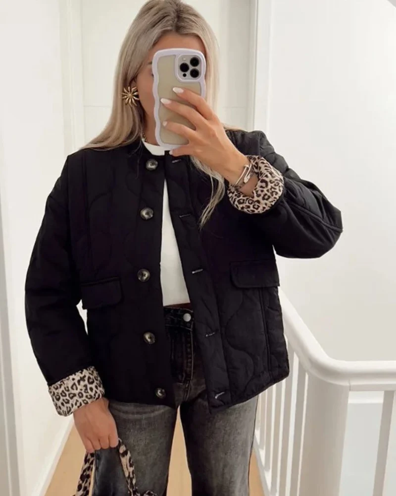 Damen elegante Jacke mit Leoparden Futter