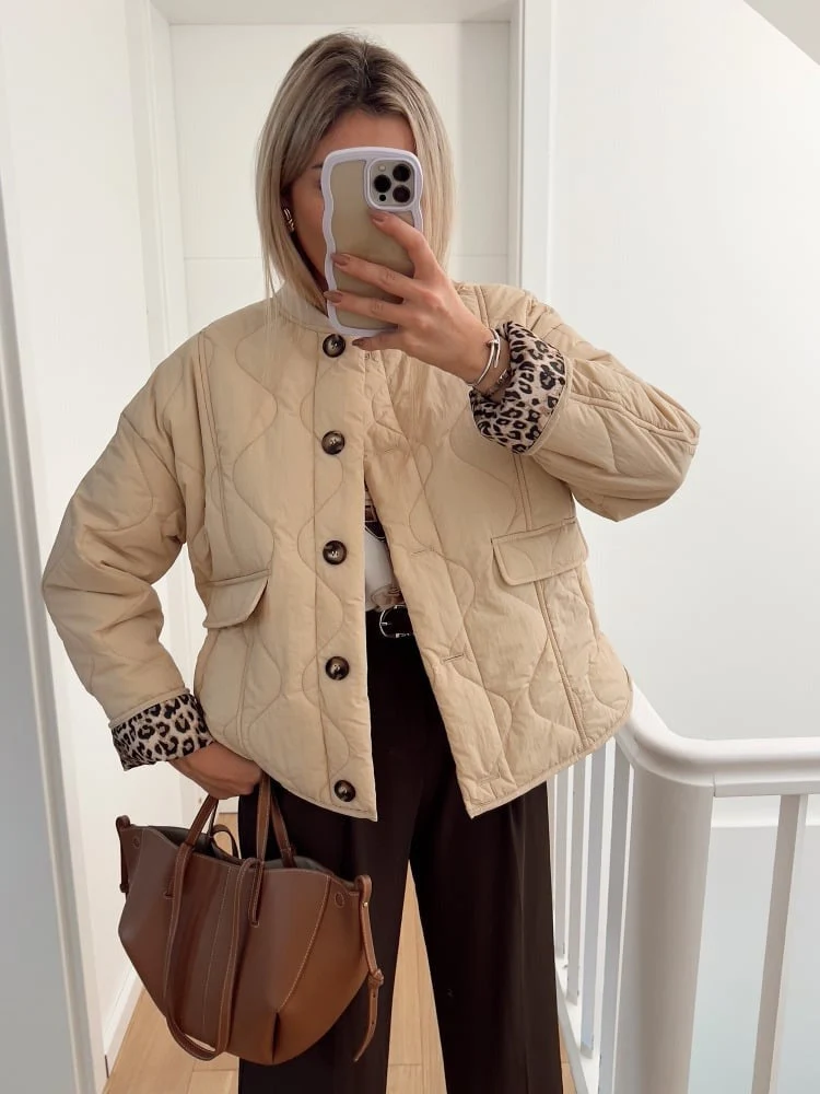 Damen elegante Jacke mit Leoparden Futter