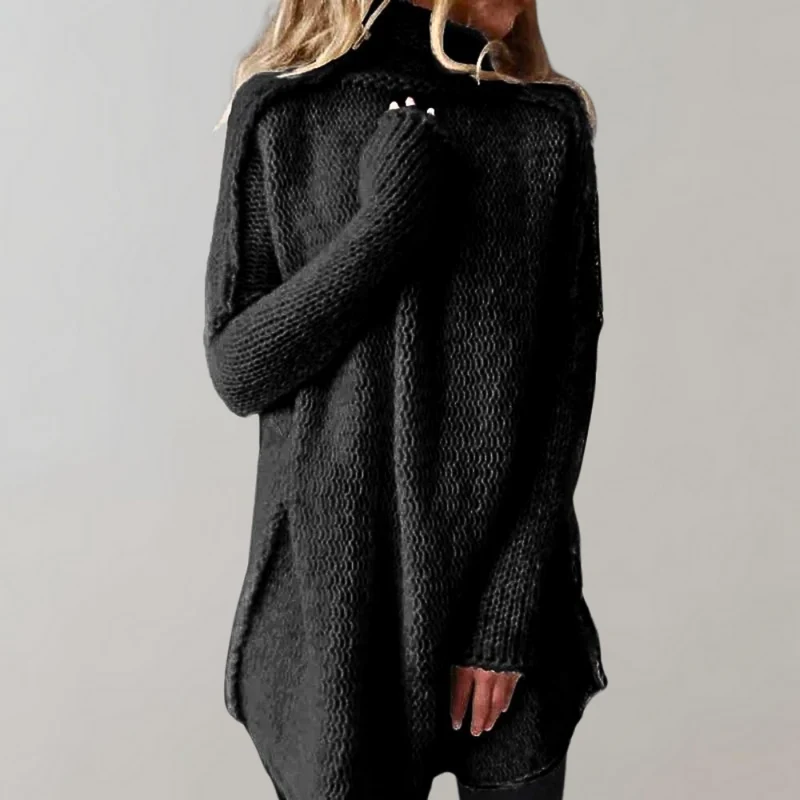 Damen langer Winterpullover mit Stehkragen