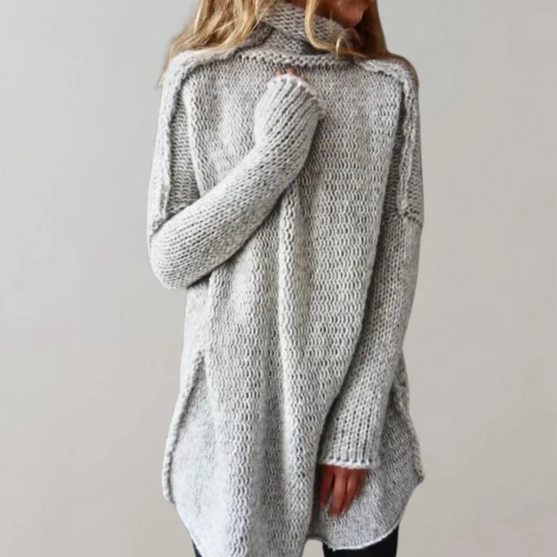 Damen langer Winterpullover mit Stehkragen