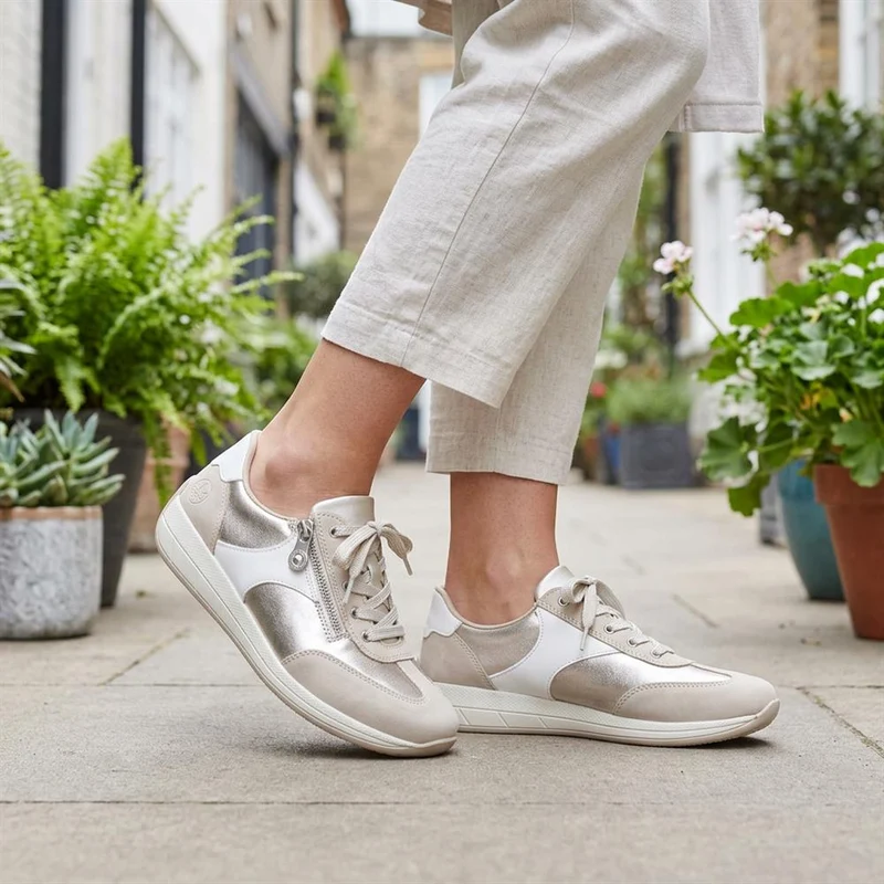 Rieker Wide Fit Multi Tone Trainers - RKR43545 / 328 778 - Beige-White