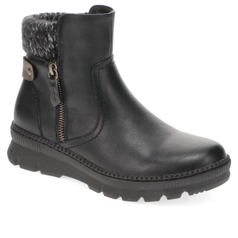 Knitted Cuff Ankle Boots - WBINS40169 / 326 116 - Black