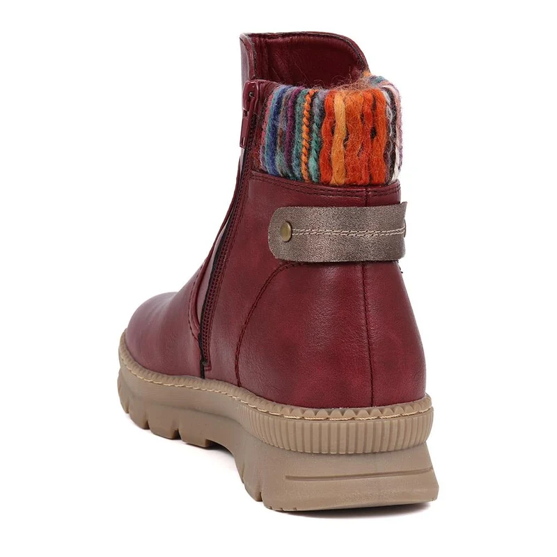 Knitted Cuff Ankle Boots - WBINS40169 / 326 116 - Burgundy