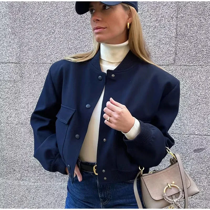 Marie | Damen Kurze Streetwear-Jacke mit Knopfleiste