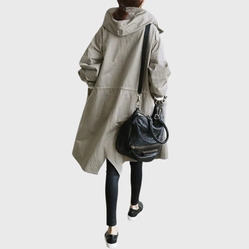 Frieda | Damen Trench Coat mit Kapuze wasserdicht Relaxed-Fit lang