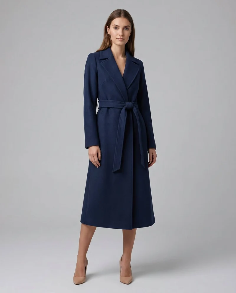 Hannah | Damen Wollmix Trench Coat Langer Gürtelmantel mit Reverskragen
