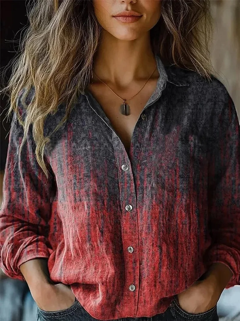 Frieda | Damen Boho Bluse Langarm geknöpft mit Blumenmuster