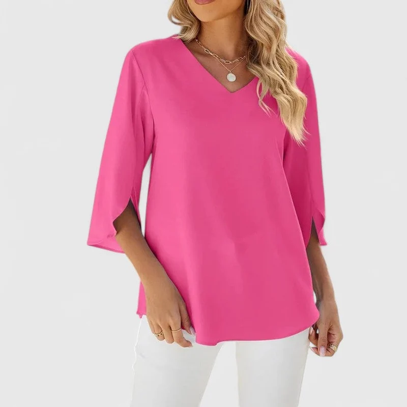 Clara | Damen elegante Rüschen-Bluse mit V-Ausschnitt 3/4-Arm