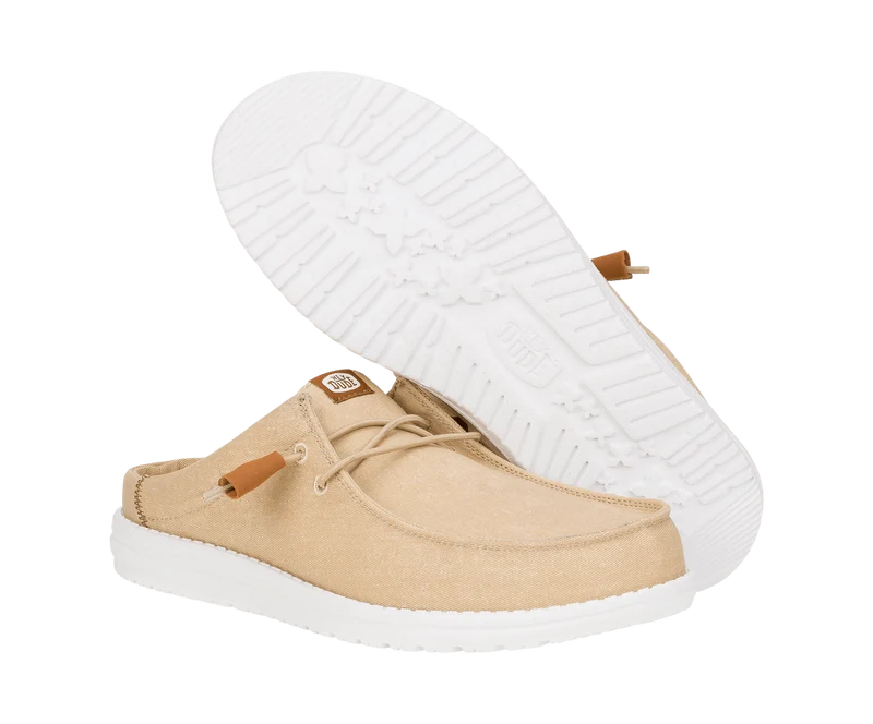 Hey Dude Wally Slip Herren-Mokassin aus Stretch-Canvas | Hellbraun/Weiß