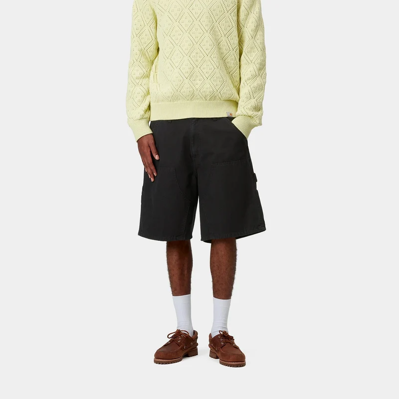 Carhartt WIP Herren Double Knee Hubbard Canvas Shorts | Schwarz Stone Washed