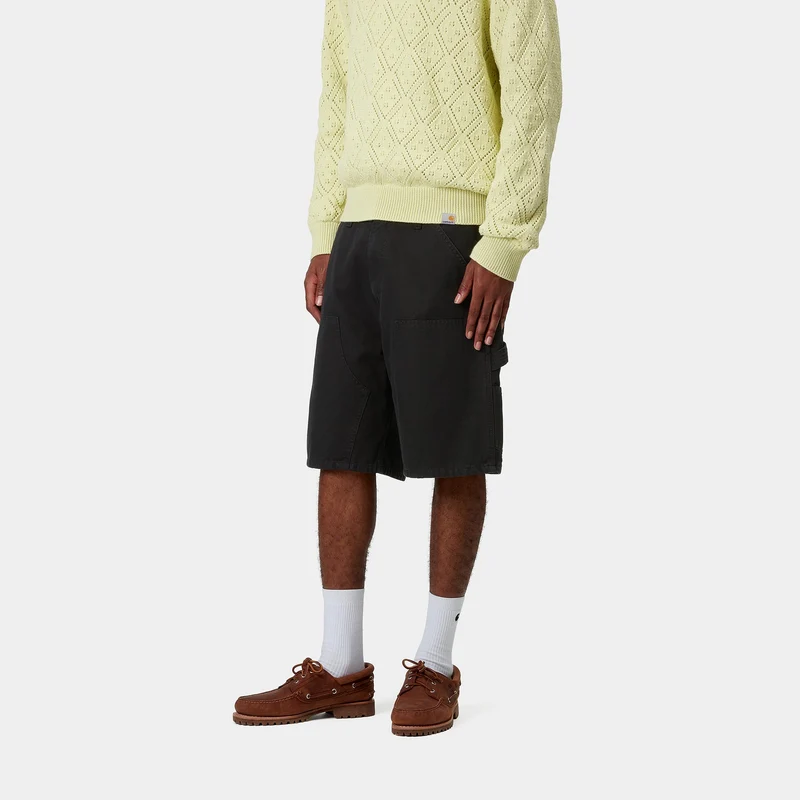 Carhartt WIP Herren Double Knee Hubbard Canvas Shorts | Schwarz Stone Washed
