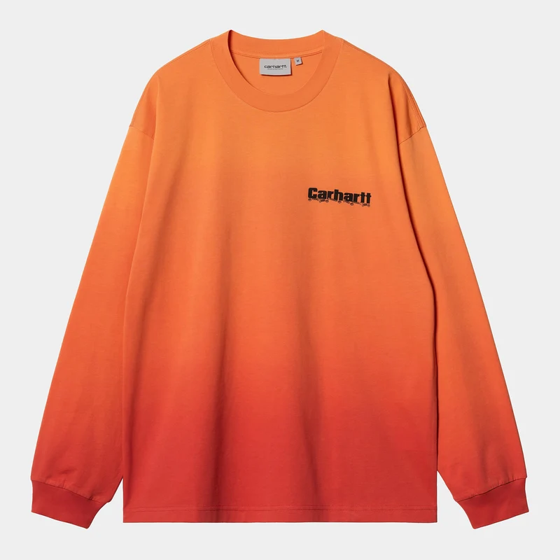 Carhartt WIP Herren Light Work Langarm T-Shirt | Kürbis / Kirsche Dip Dye